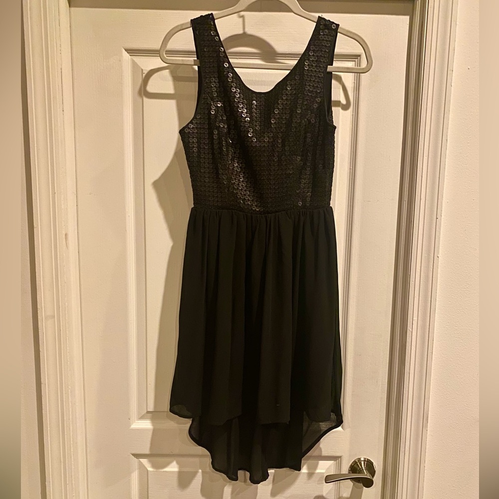 Francesca’s Alya black A-line Mini dress with a sequined shell